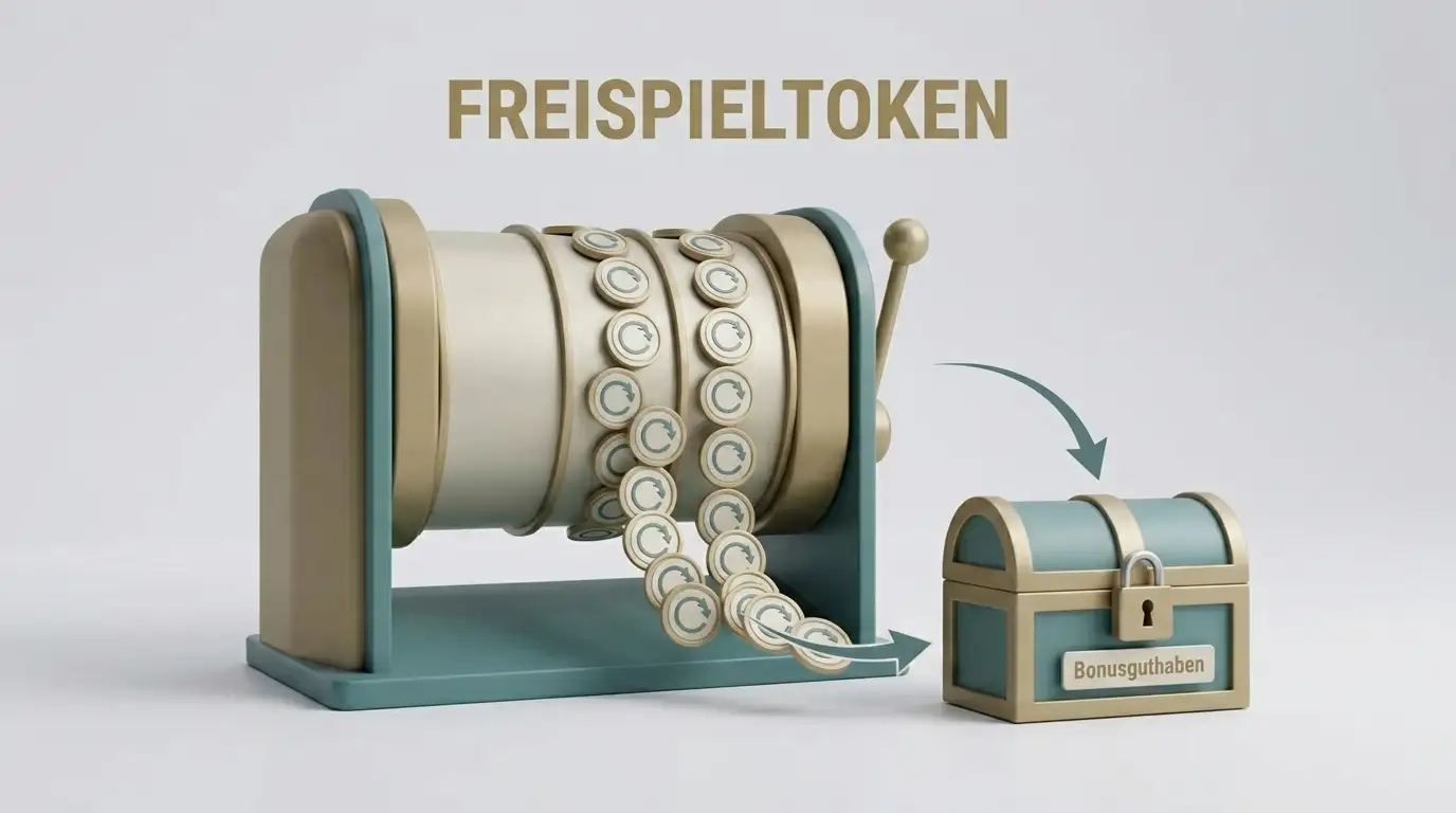 Darstellung von dreißig Gratisdrehungen an einem Spielautomaten, deren Ertrag als gebundenes Bonusguthaben verbucht wird