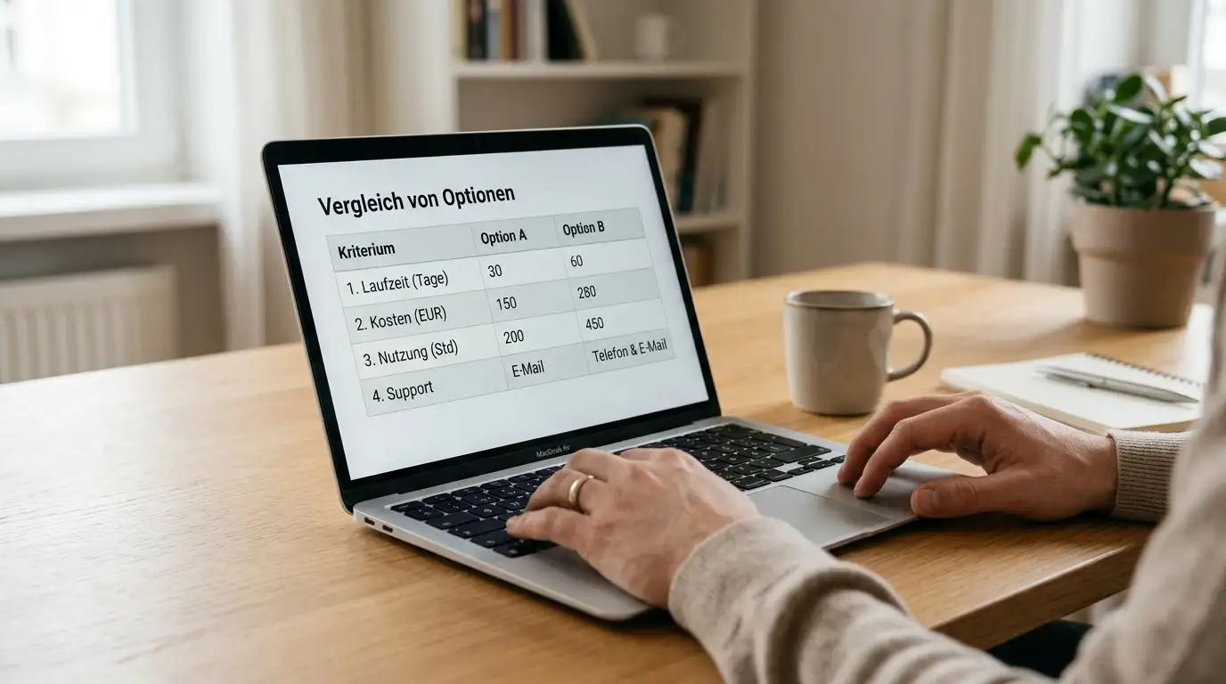 Laptop zeigt eine neutrale Vergleichsübersicht mehrerer Casino-Anbieter ohne erkennbare Logos