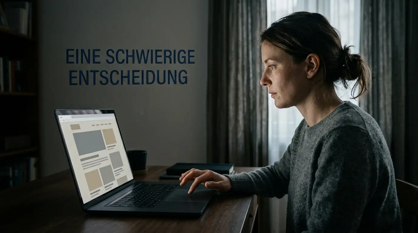 Person zögert am Laptop vor einer ausländischen Casino-Seite ohne deutsche Lizenz