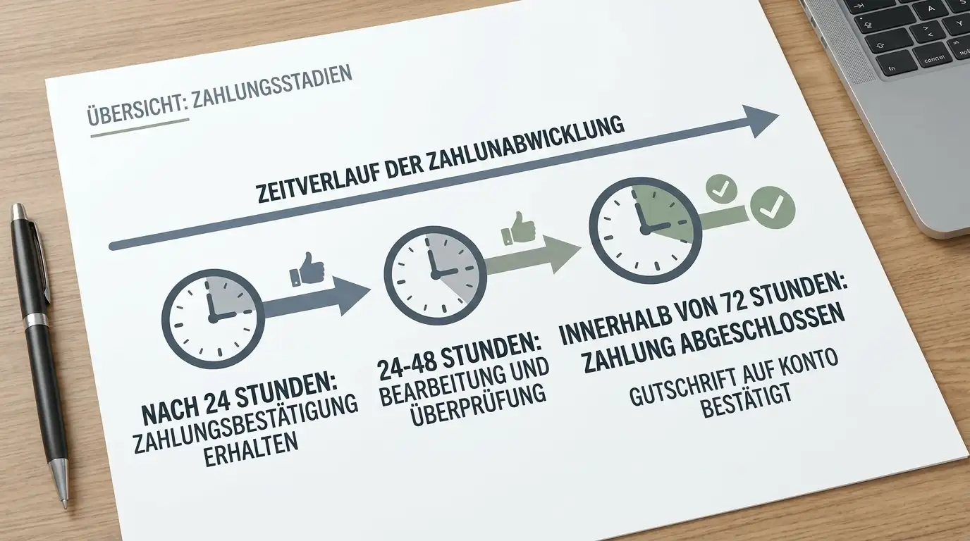 Zeitstrahl-Visualisierung der Auszahlungsdauer von 24 bis 72 Stunden