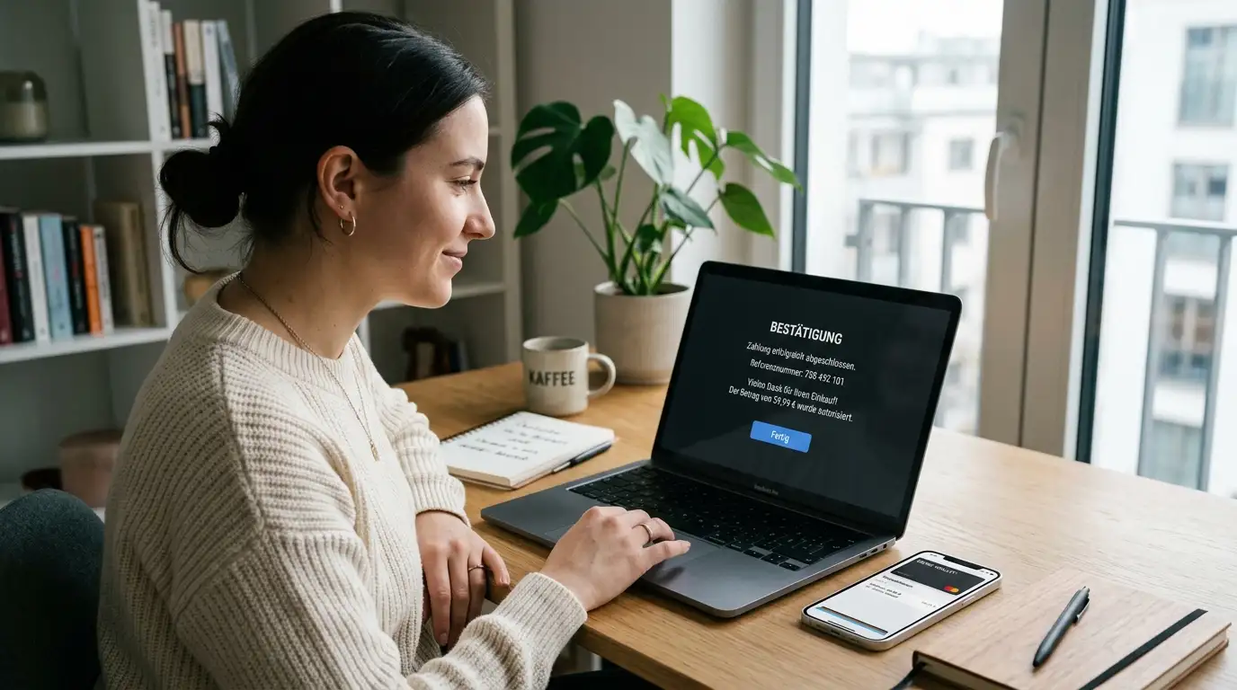 Person am Laptop beantragt eine Auszahlung über eine digitale Geldbörse