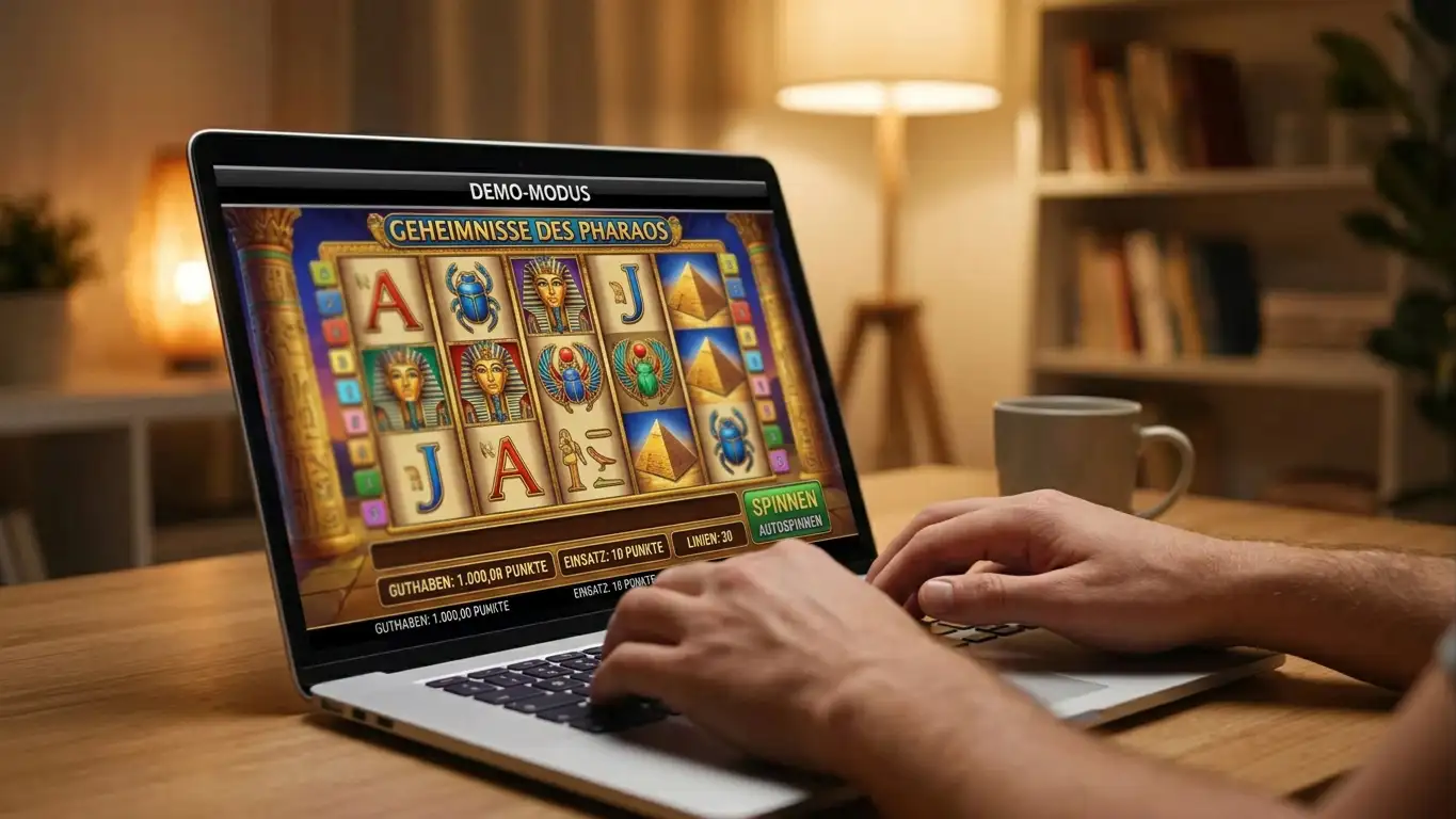 Person spielt Book of Dead im Demo-Modus am Computer