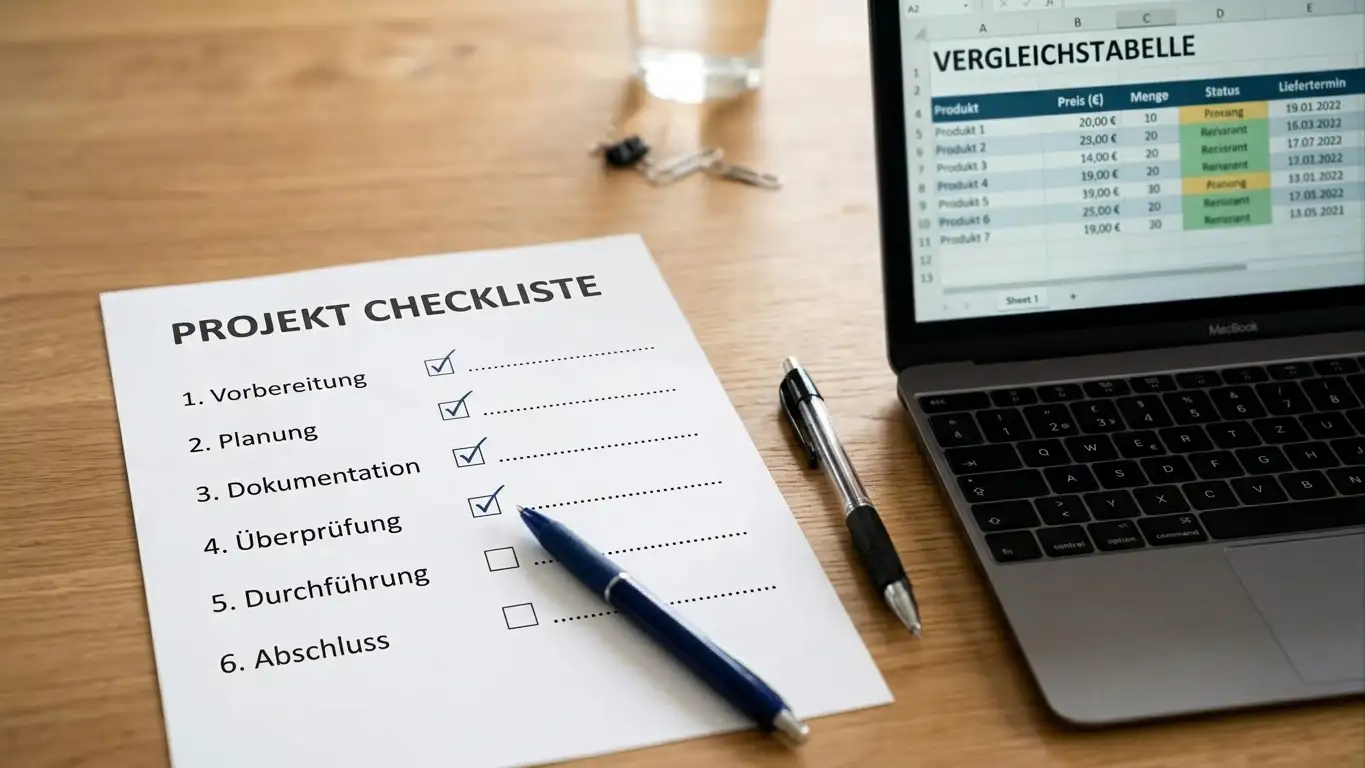 Checkliste zur Casino-Auswahl mit Stift auf Schreibtisch
