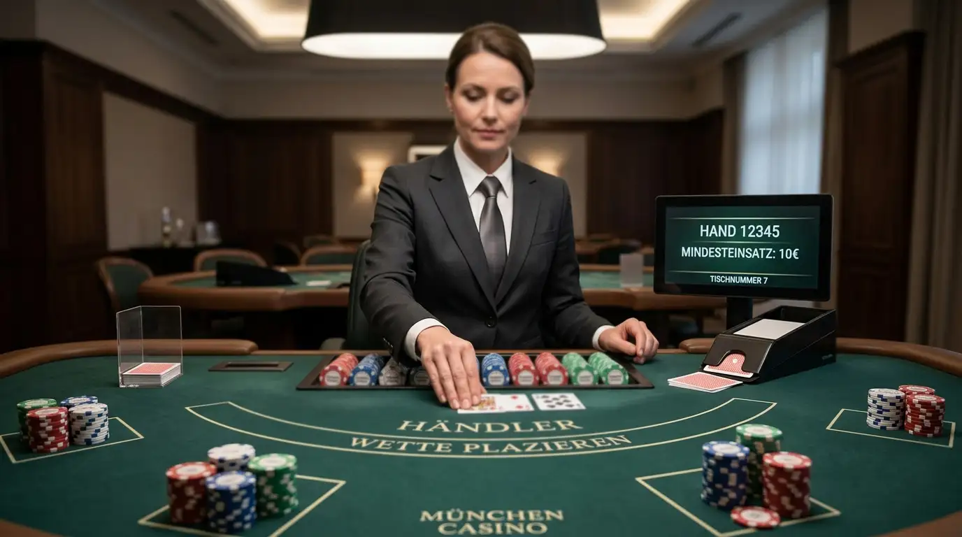 Live Dealer an Casino-Poker-Tisch mit professionellem Setup