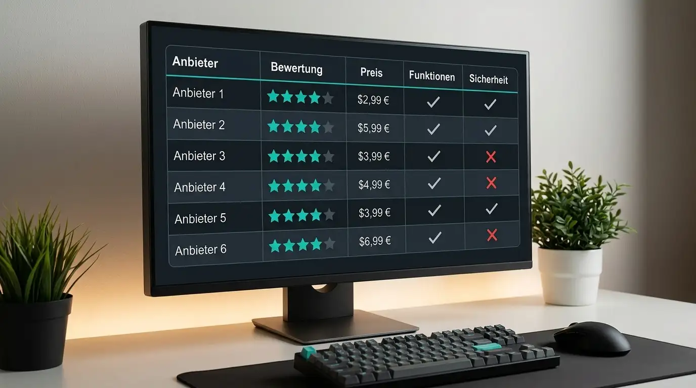 Übersichtliche Vergleichsliste mehrerer Online Casinos ohne deutsche Lizenz auf einem Monitor