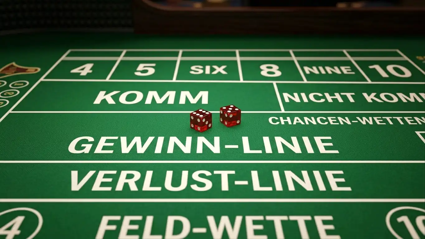 Craps-Wetttabelle mit Pass Line, Don't Pass und Odds-Wetten markiert