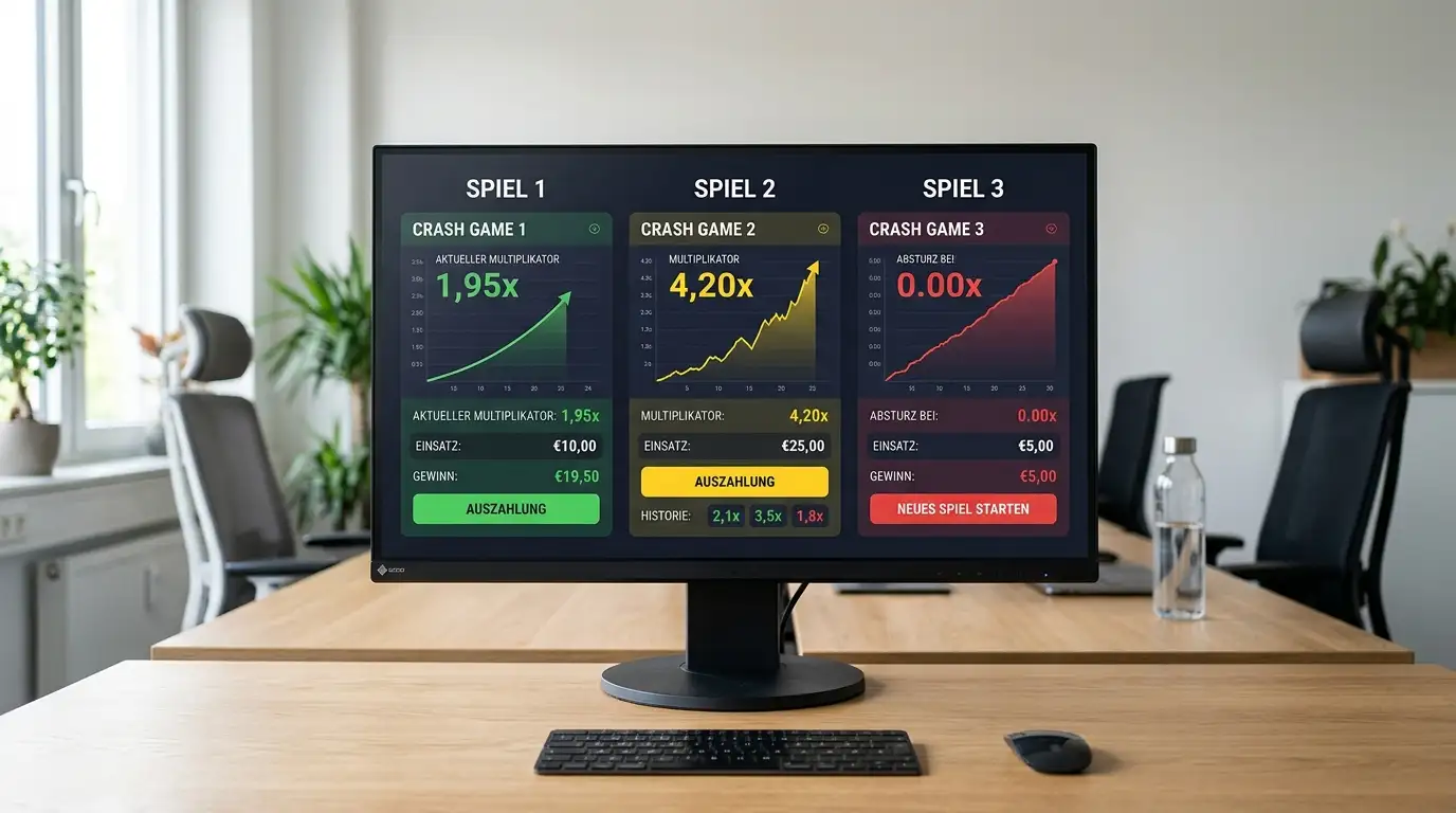 Vergleichsübersicht verschiedener Crash-Games auf einem Monitor mit Aviator und JetX sichtbar