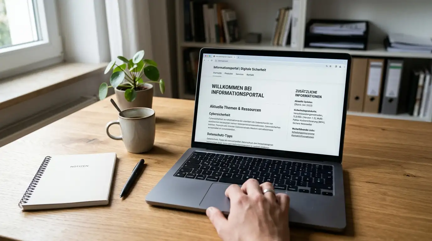 Laptop-Bildschirm mit Demo-Spielautomat im Browser und geöffneter Informationsseite