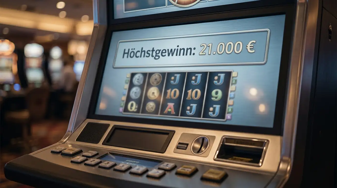 Spielautomaten-Bildschirm mit festem Max-Win-Display in deutscher Slot-Umgebung