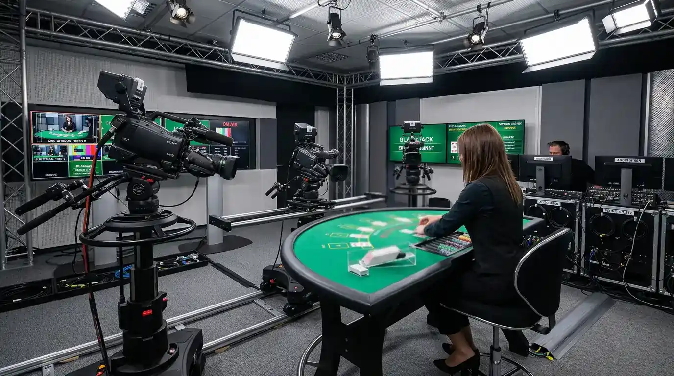 HD-Stream eines Evolution Gaming Live-Dealer-Tisches mit mehreren Kameraansichten