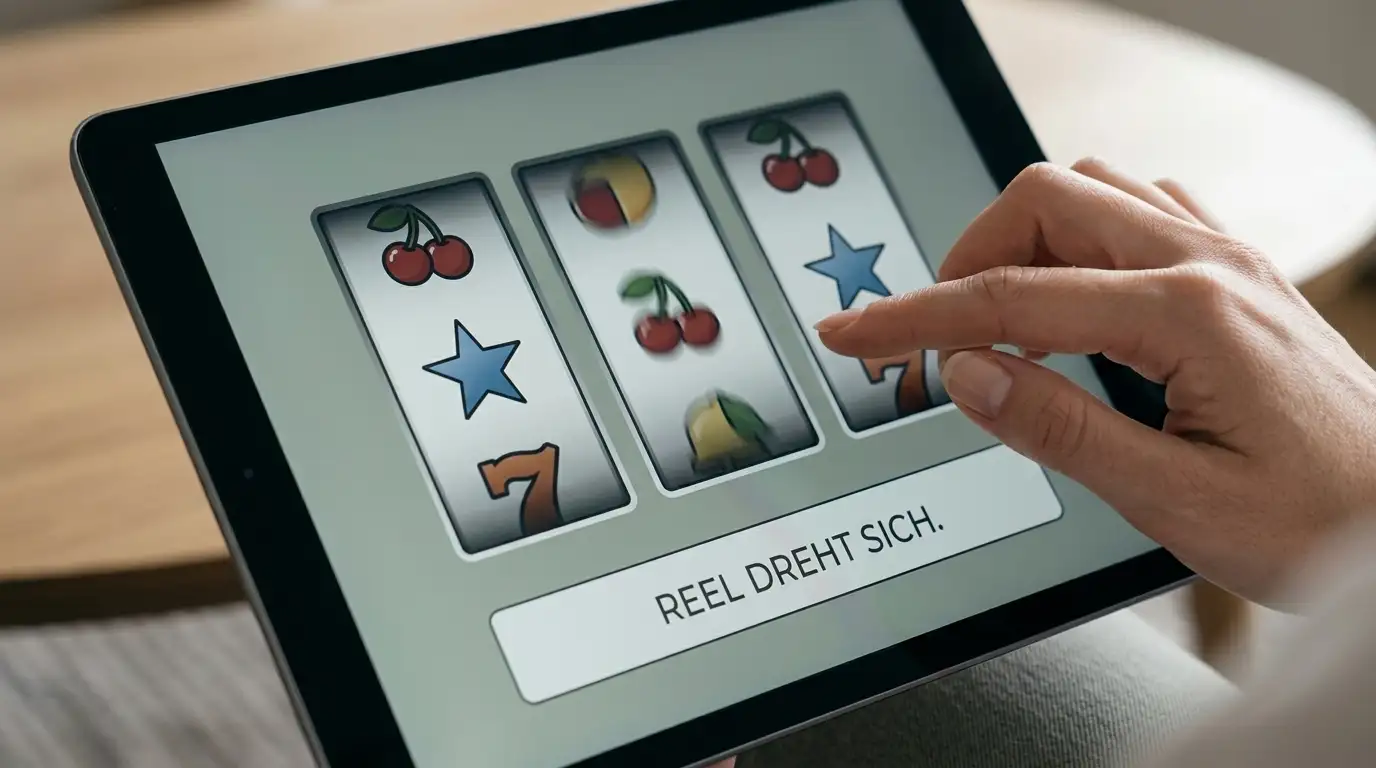 Tablet mit neutralen Walzensymbolen als Sinnbild für Freispiele ohne Einzahlung