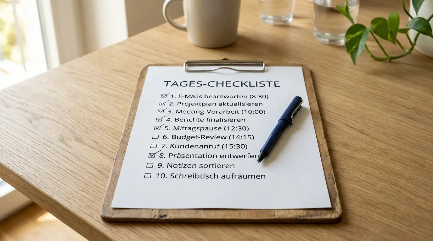 Offizielles Dokument mit Stempel und Unterschriftslinie auf einem Büroschreibtisch