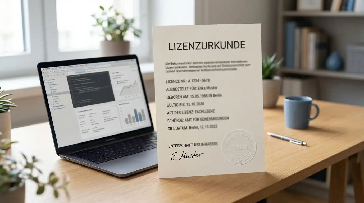 Neutrales Lizenzdokument als Symbol für die deutsche GGL-Regulierung und den Spielerschutz