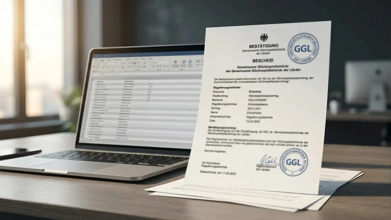 GGL-Whitelist-Dokument mit offiziellen Lizenzen für Online-Casinos in Deutschland