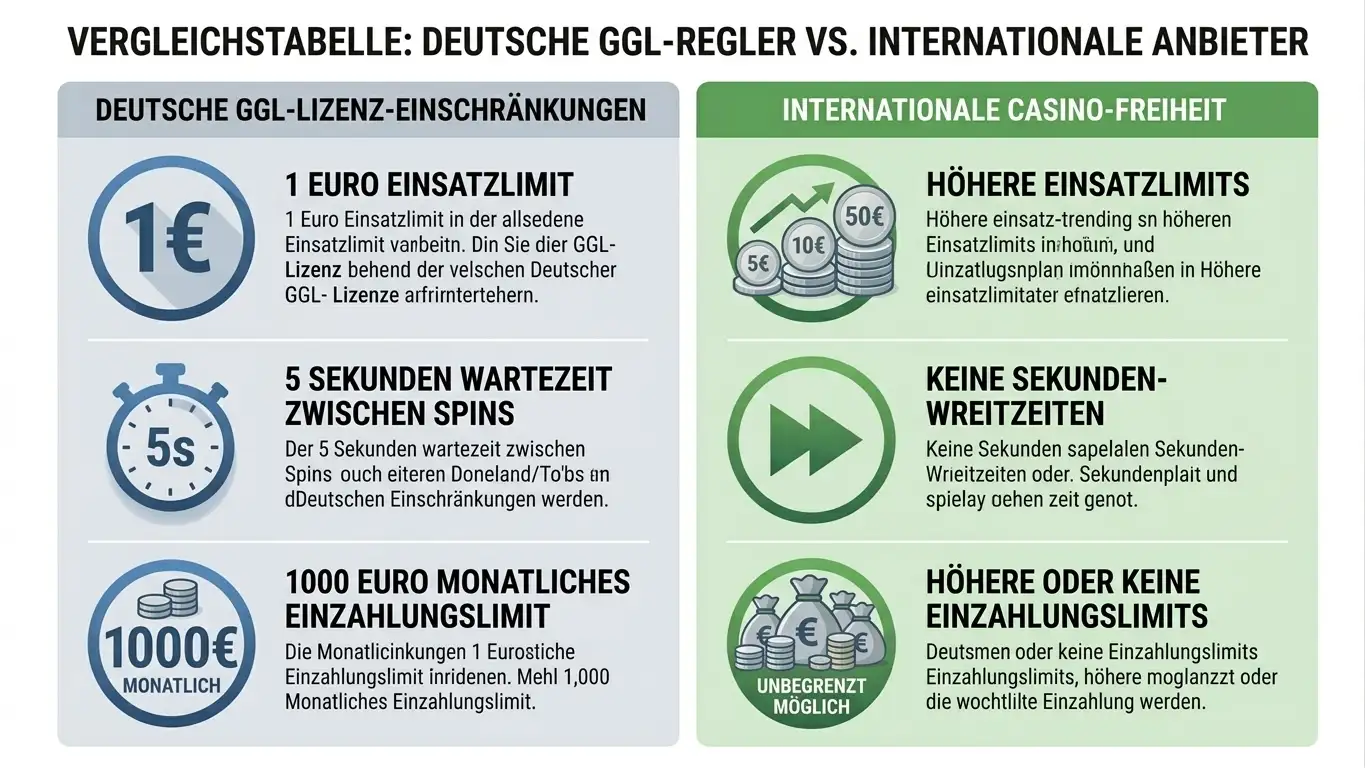 Vergleichstabelle GGL-lizenziert vs. international ohne OASIS mit Limits und Features