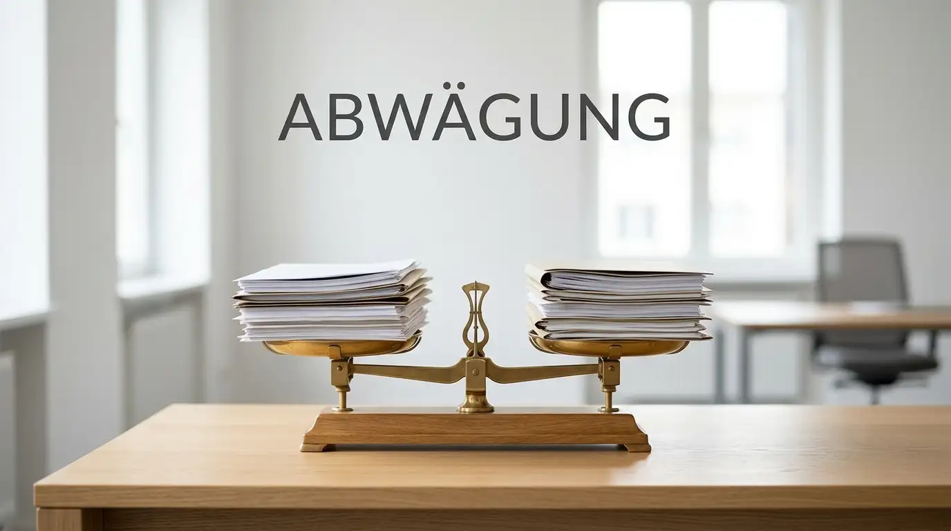 Waage mit Dokumenten symbolisiert Abwägung zwischen Optionen