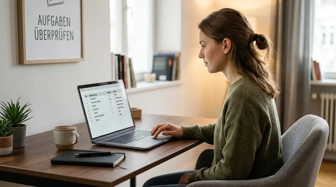 Person prüft am Laptop ein offizielles Anbieterverzeichnis auf einer neutralen Oberfläche