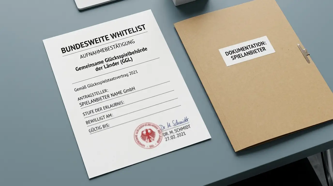 GGL-Whitelist-Dokument neben leerem Greentube-Portfolio-Ordner