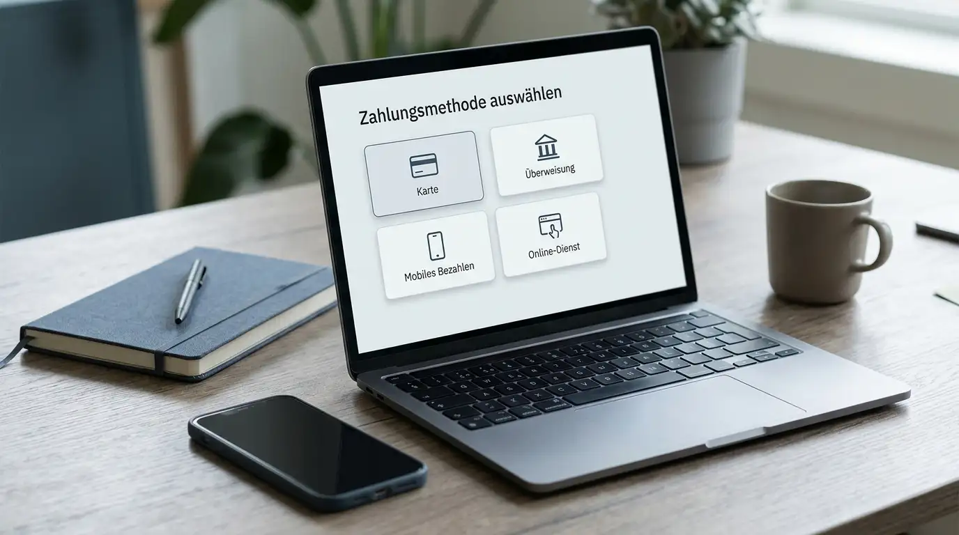 Laptop mit neutraler Kassenansicht und mehreren Bankzahlungsarten