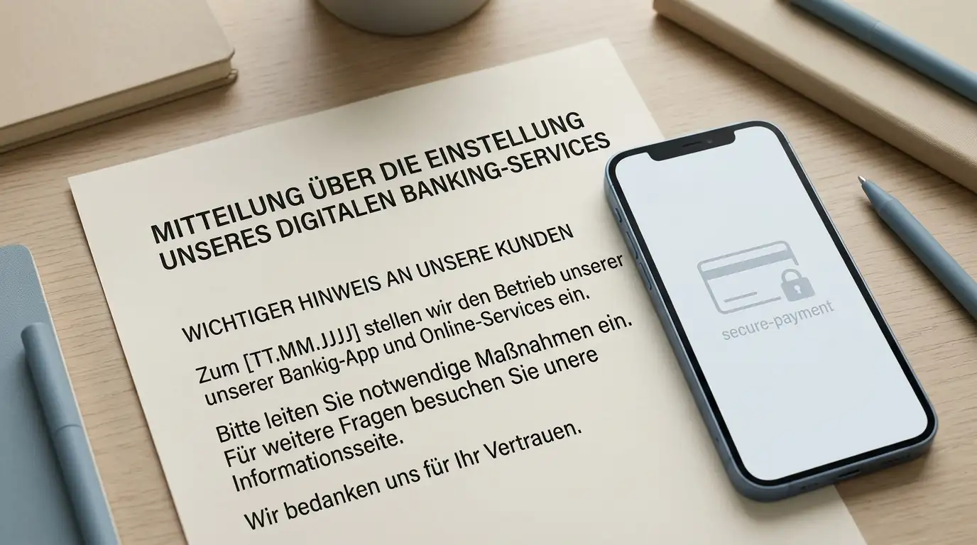 Neutrales Dokument zur Einstellung eines digitalen Bankverfahrens auf einem Schreibtisch
