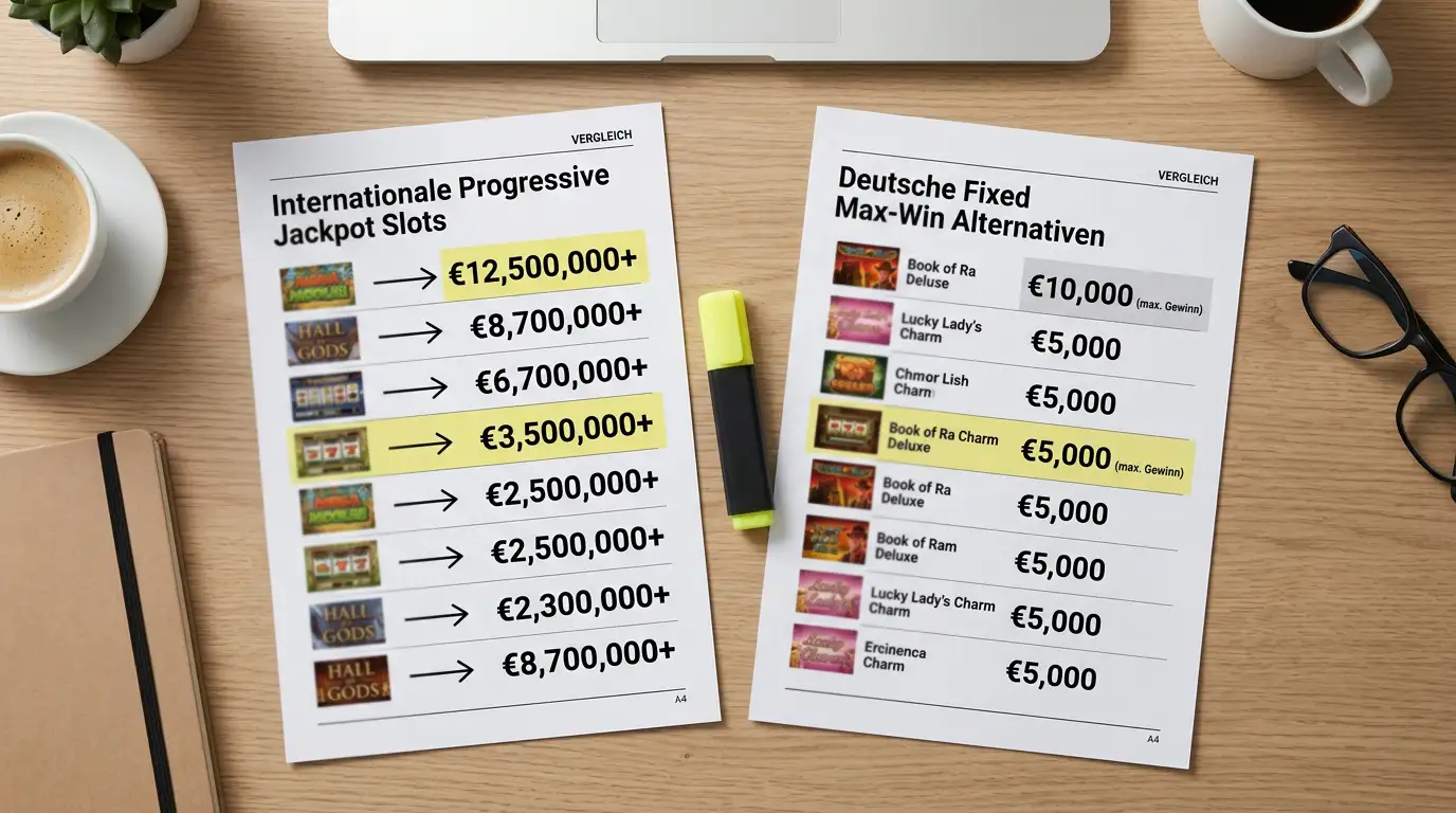 Vergleichstabelle mit internationalen Jackpot-Slots und deutschen Max-Win-Alternativen