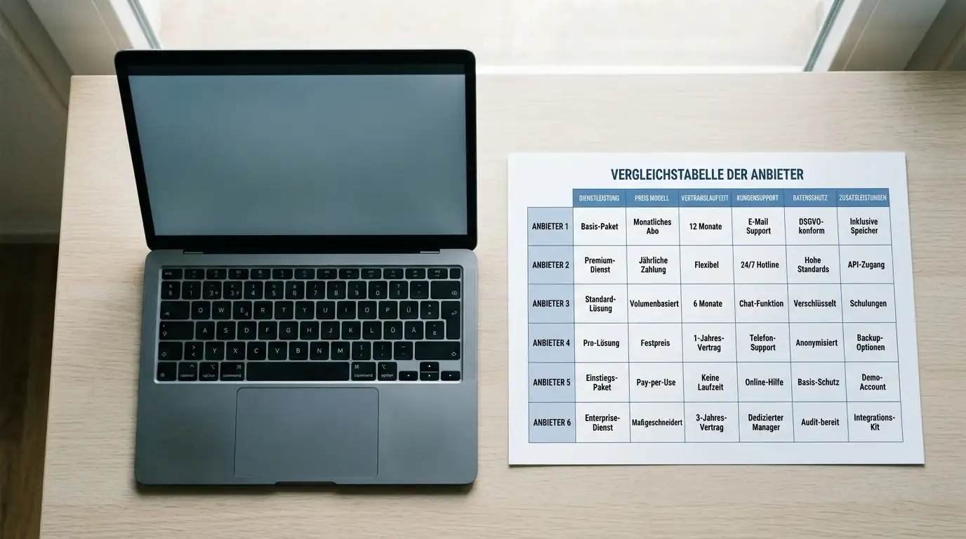 Laptop mit neutraler Vergleichstabelle deutscher Casinos im Internet