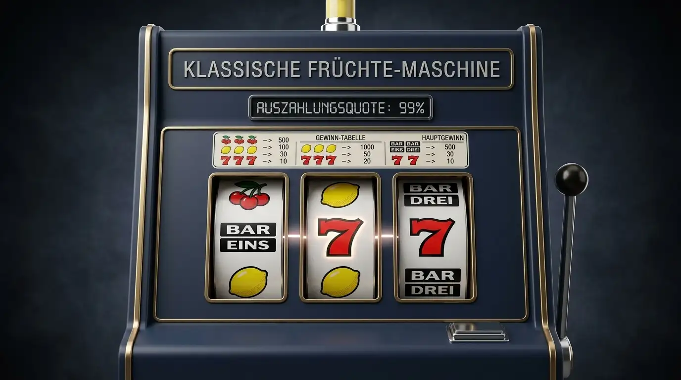 Klassischer Spielautomat mit drei Walzen und Fruchtsymbolen