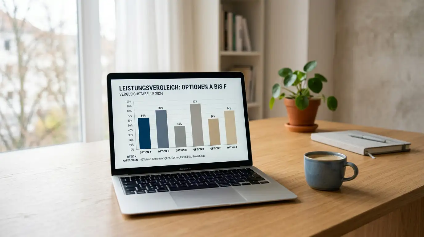 Laptop mit neutralem Anbietervergleich auf einem aufgeräumten Schreibtisch