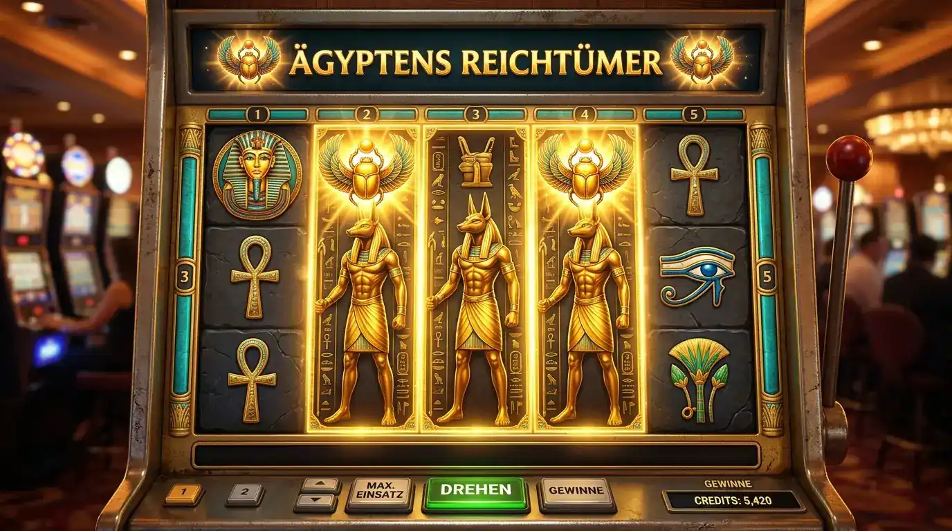 Slot-Walzen mit ägyptischen Symbolen und expandierendem Freispiel-Feature