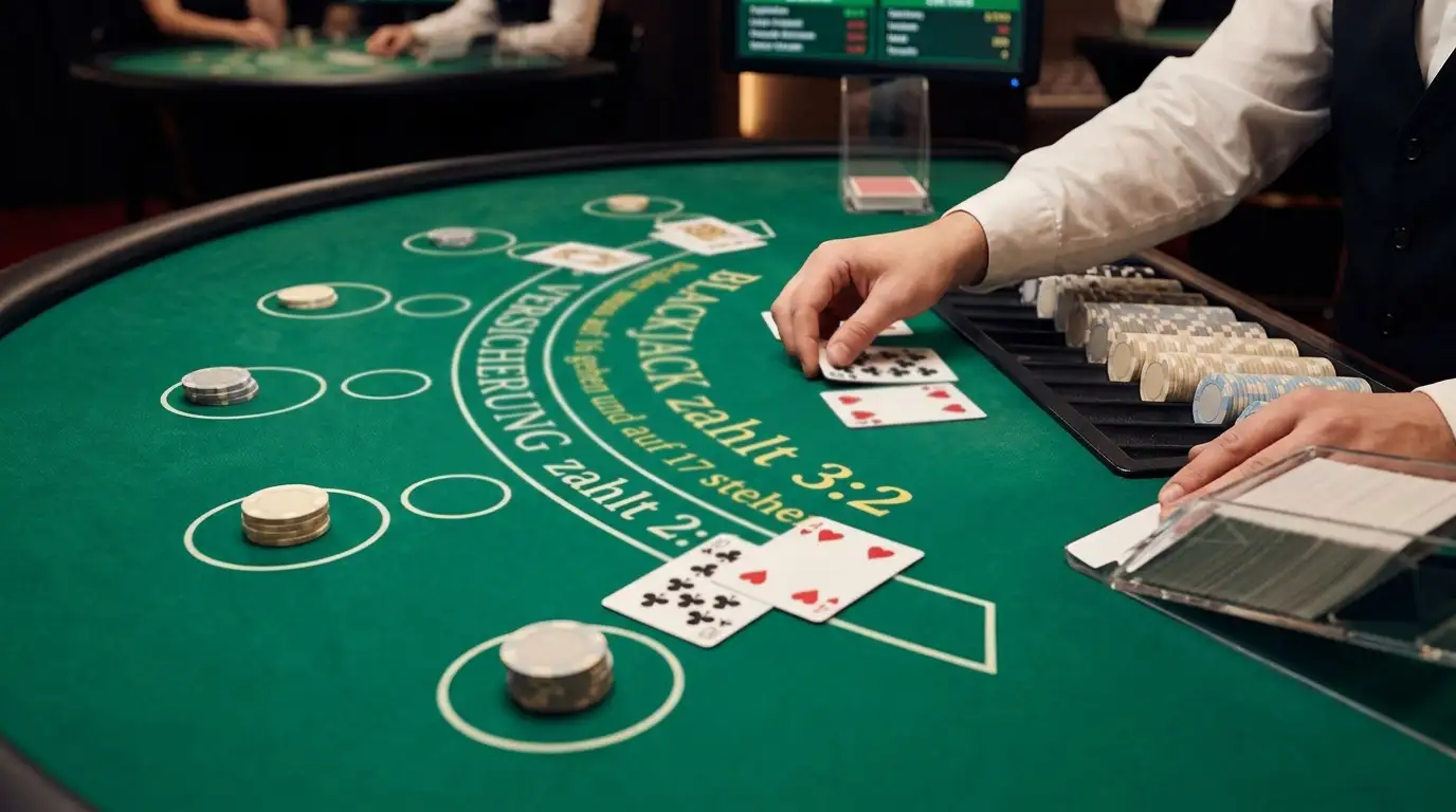 Live-Blackjack-Tisch mit Dealer und Kartenschuh