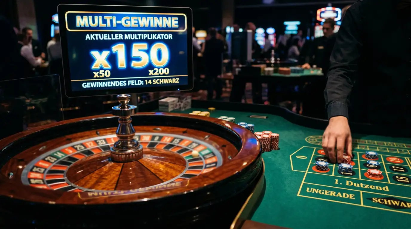 Live-Roulette-Tisch mit Multiplier-Anzeige und Dealer