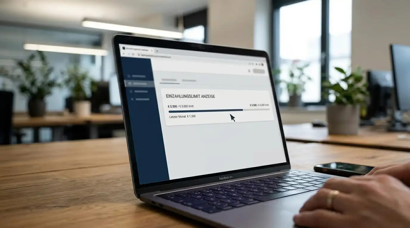 Notebook mit LUGAS-System und Einzahlungslimit-Anzeige