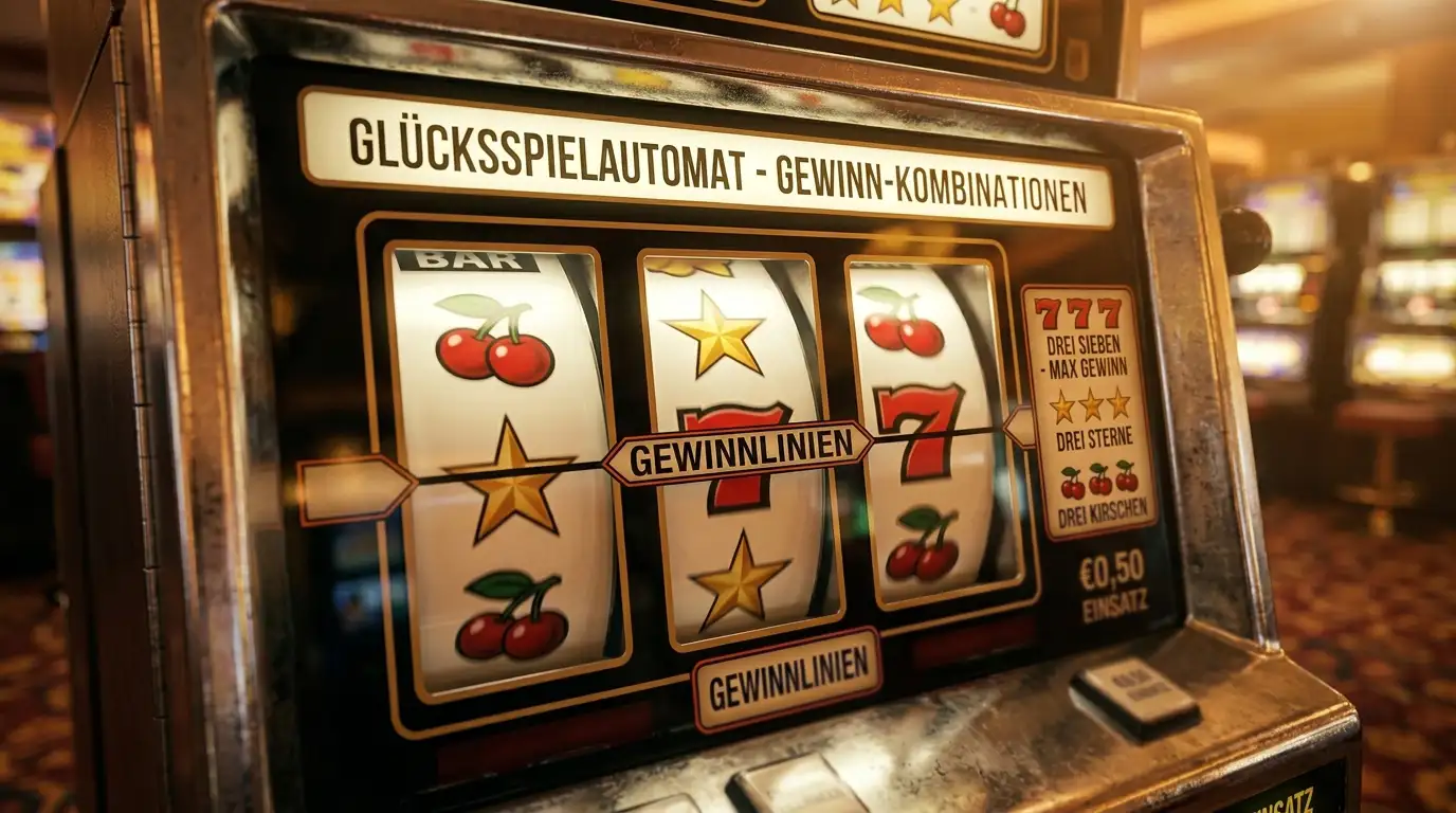 Klassischer Spielautomat mit Früchten und Siebenen im Retro-Stil