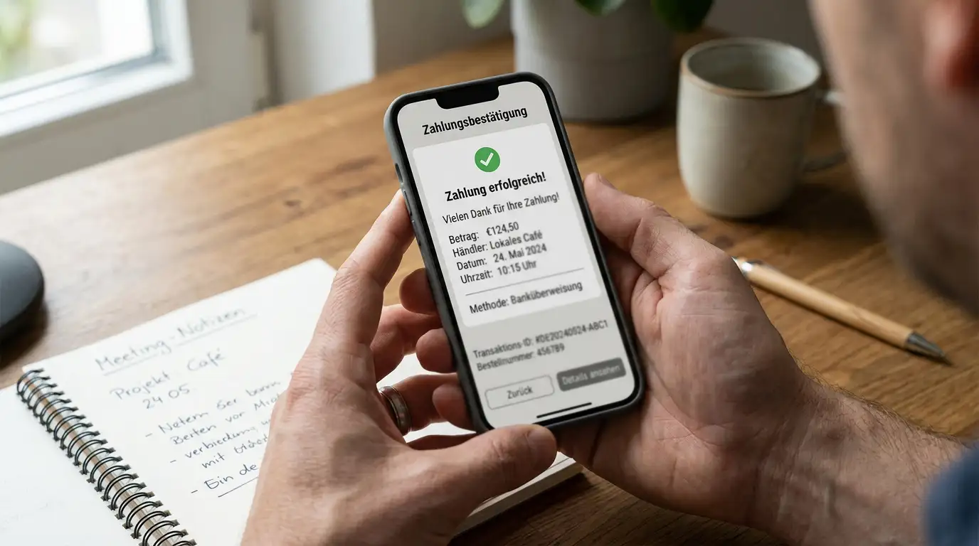 Schritte der Einzahlung in der mobilen Kasse am Handy