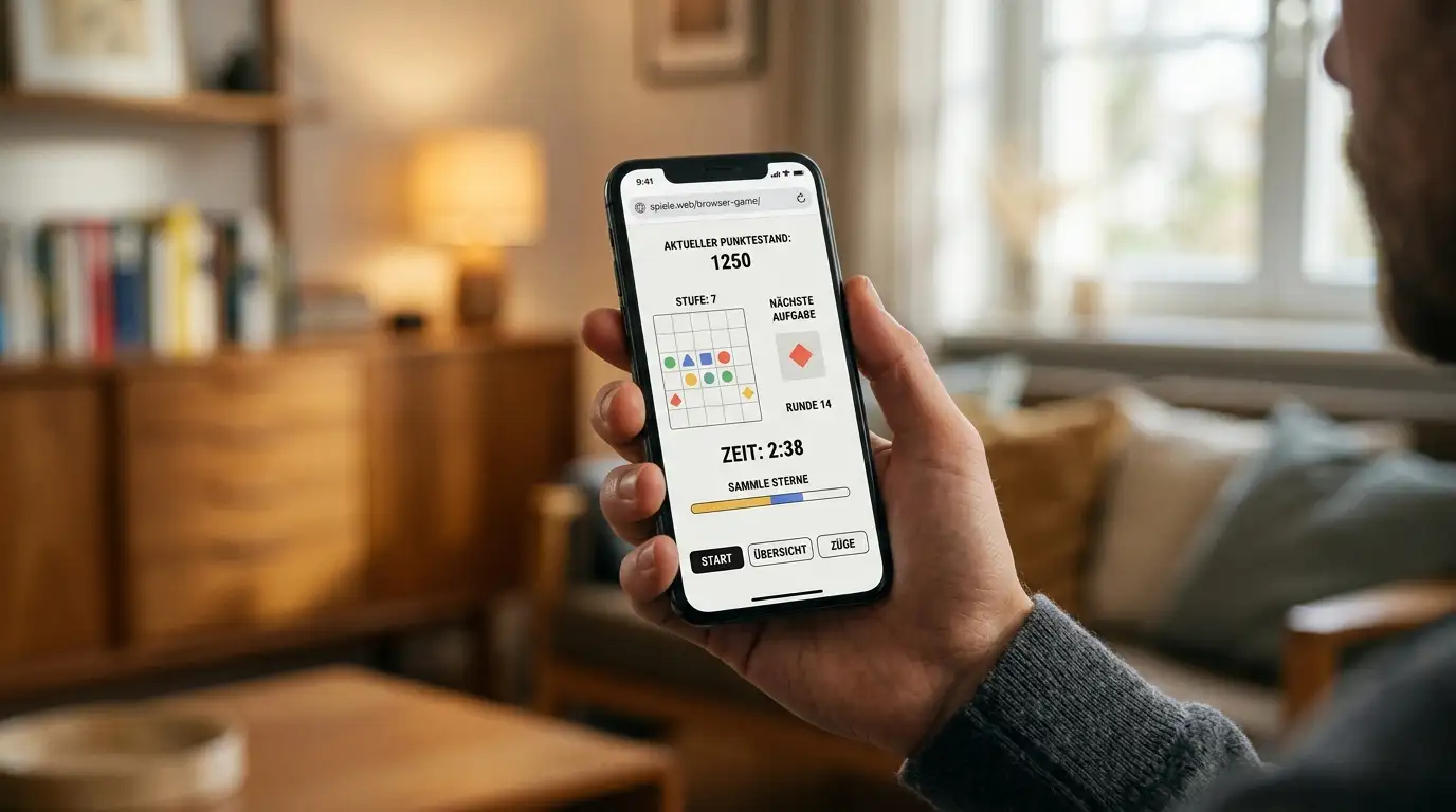 Hand hält ein Smartphone mit geöffnetem mobilem Spielautomaten im Browser