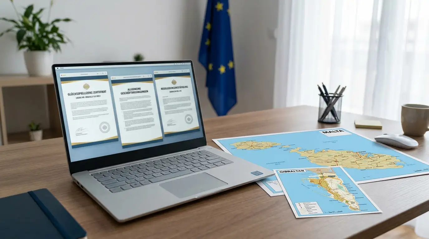 Laptop mit internationalen Casino-Lizenzen aus Malta und Curaçao