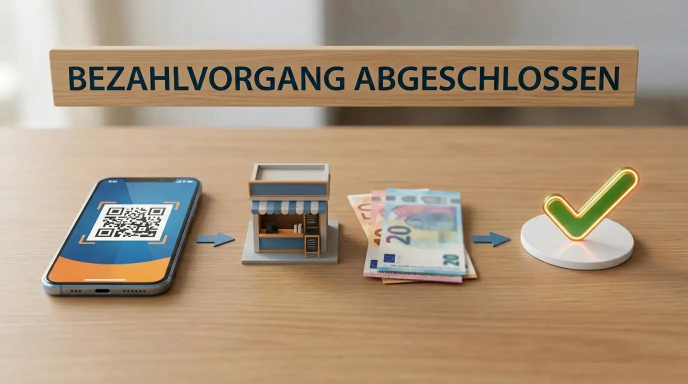 OKTO.CASH Einzahlungsprozess: QR-Code generieren, Verkaufsstelle besuchen, bar zahlen