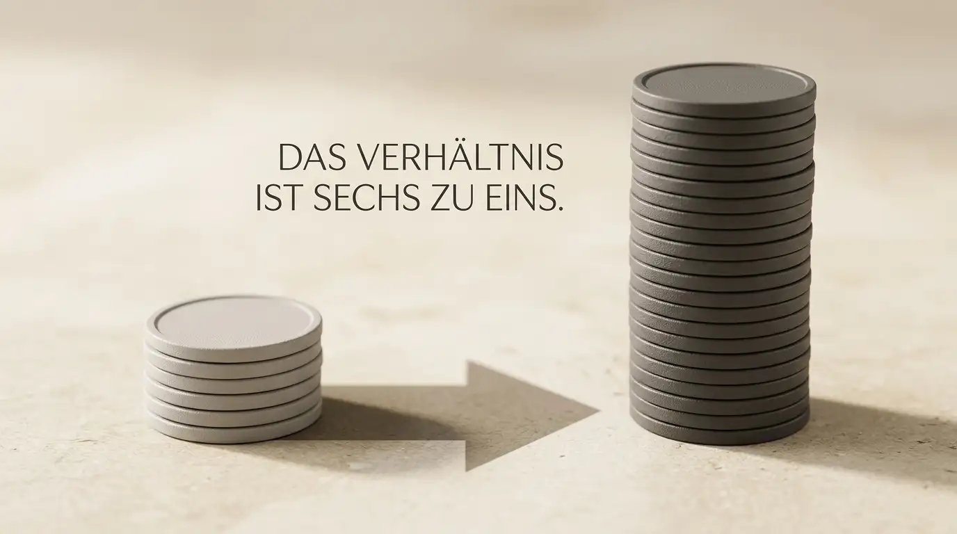 Schematische Darstellung, wie aus einer kleinen Einzahlung ein sechsfaches Bonusguthaben wird