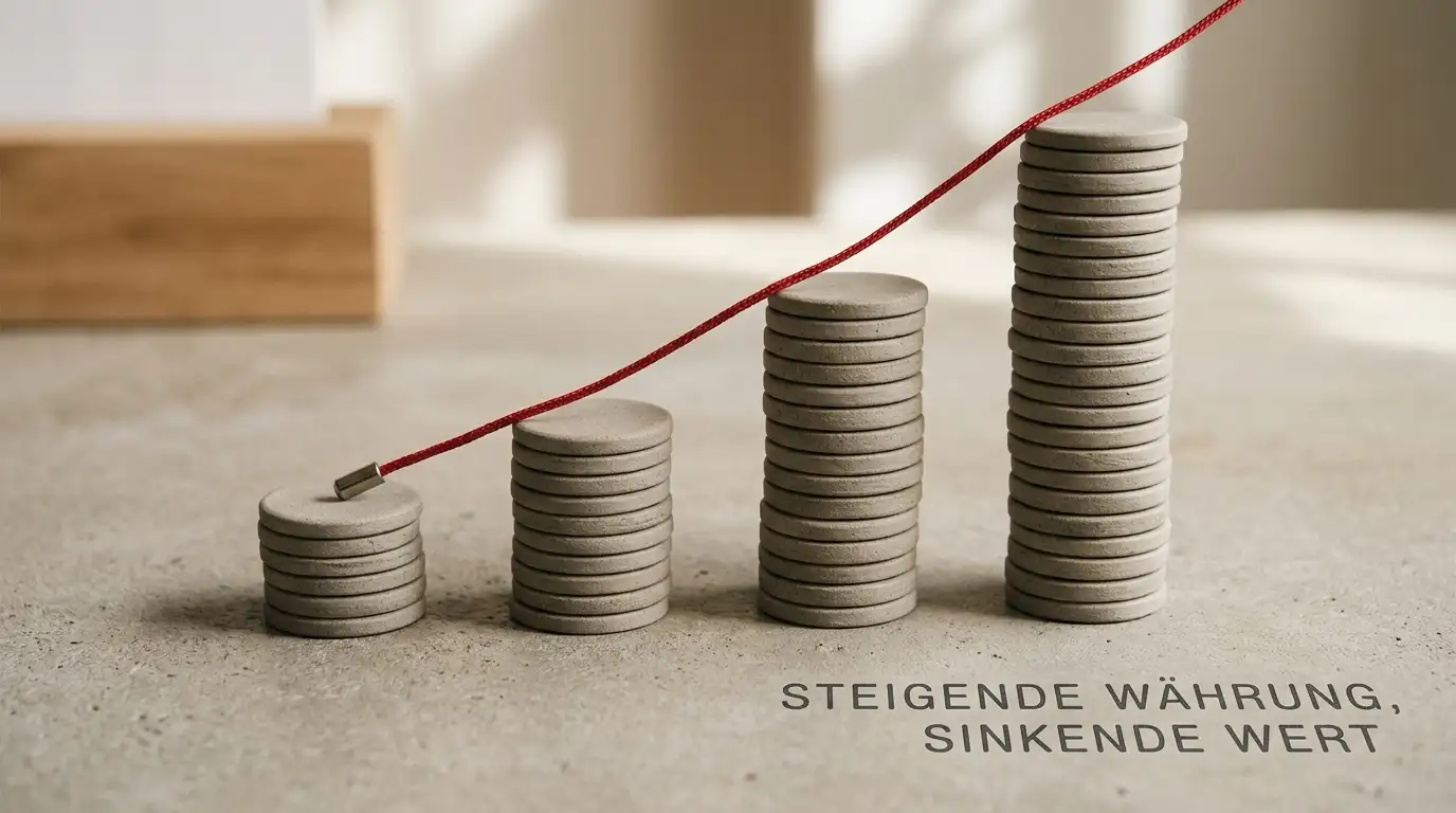 Vier aufsteigende Balken für 100, 200, 500 und 600 Prozent mit gegenläufig sinkendem realem Nutzen