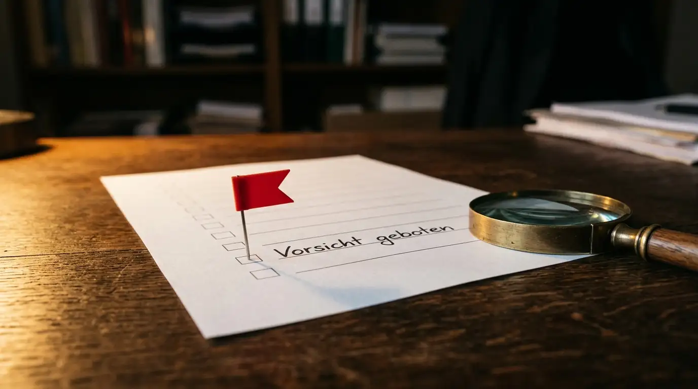 Warnzeichen bei 500 Prozent Bonus Angeboten als Checkliste roter Flaggen dargestellt