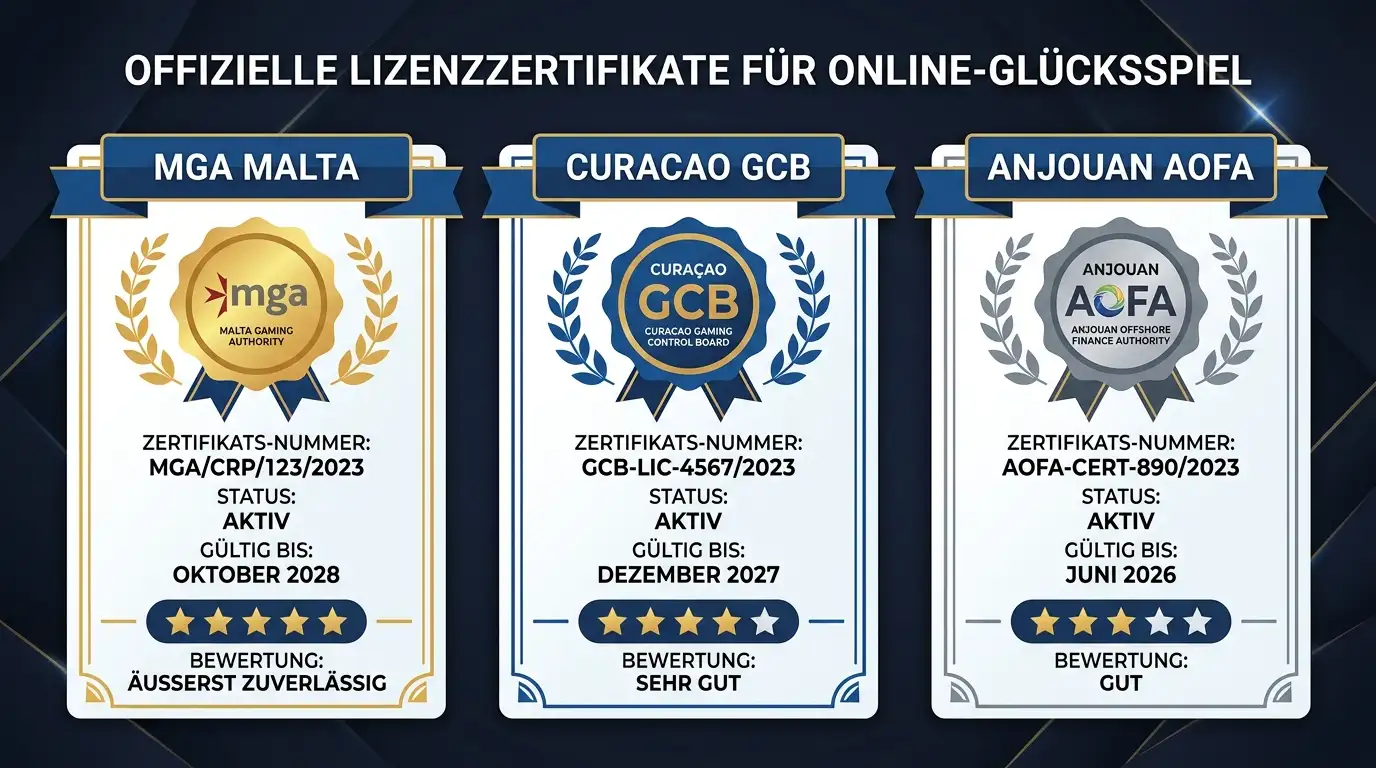 Lizenzvergleich MGA Malta, Curaçao GCB und Anjouan AOFA
