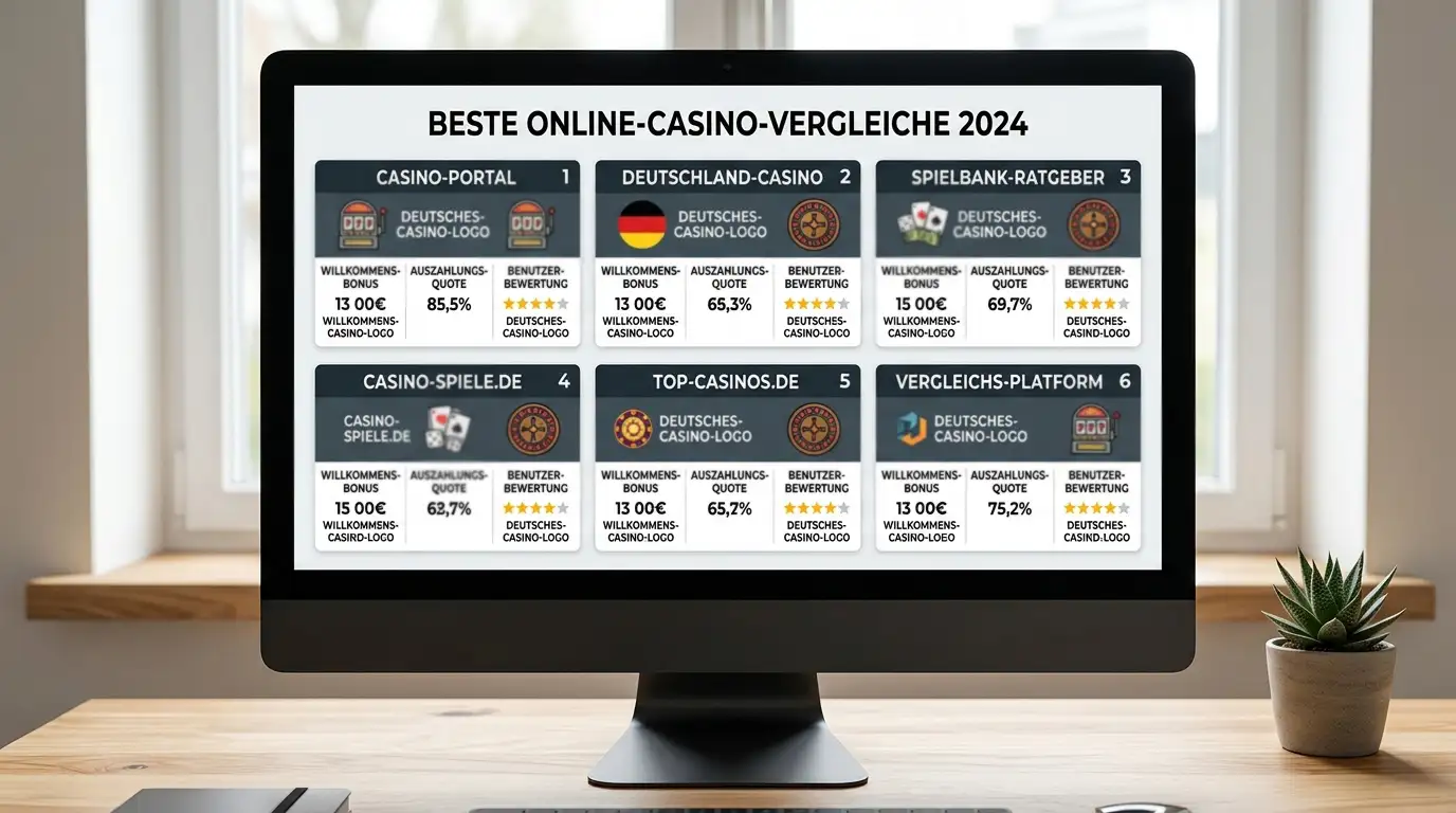 Übersicht von Casino-Webseiten nebeneinander auf einem Bildschirm