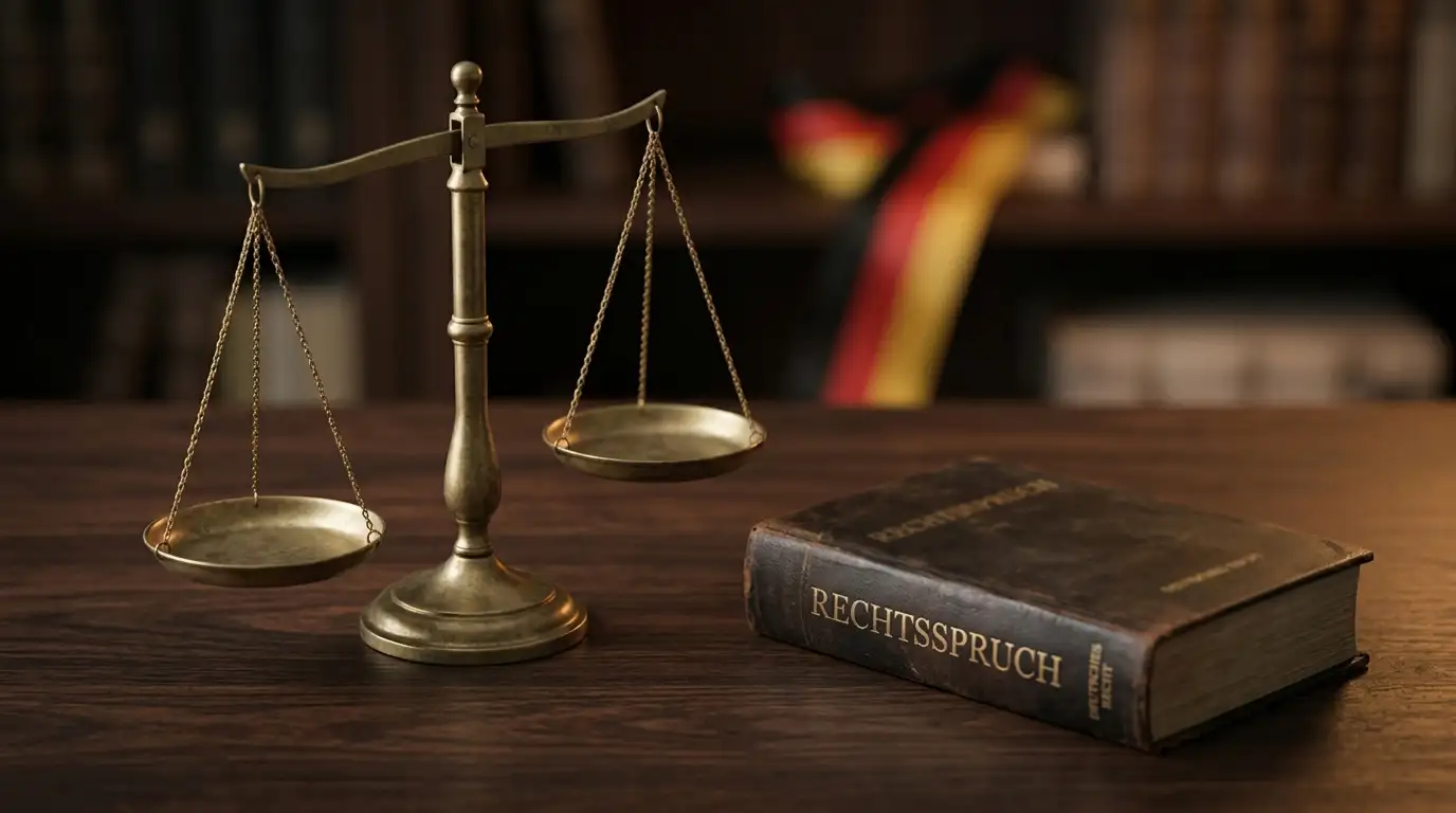 Waage und Gesetzbuch als Sinnbild der deutschen Rechtslage bei Auslandslizenzen