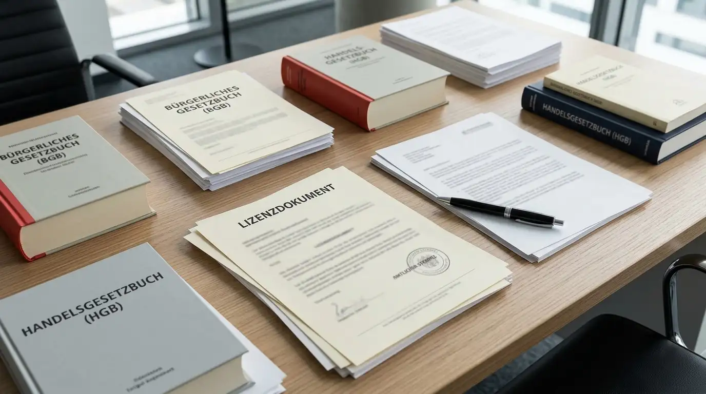 Rechtliche Dokumente und Gesetzestexte zum deutschen Glücksspielrecht auf einem Schreibtisch