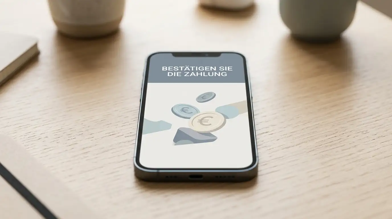 Smartphone mit neutraler Zahlungsoberfläche und abstrakten Chips mit Euro-Symbol