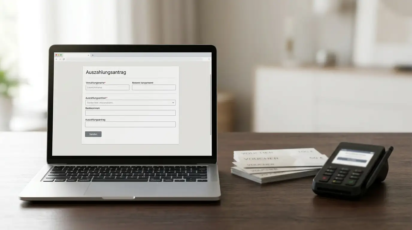 Auszahlungsantrag mit neutralem Bankkonto und Paysafecard als getrennten Zahlungswegen