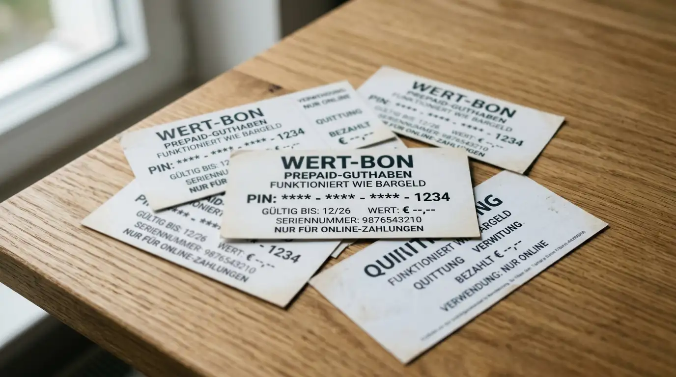Mehrere Paysafecard-Voucher auf einem Tisch