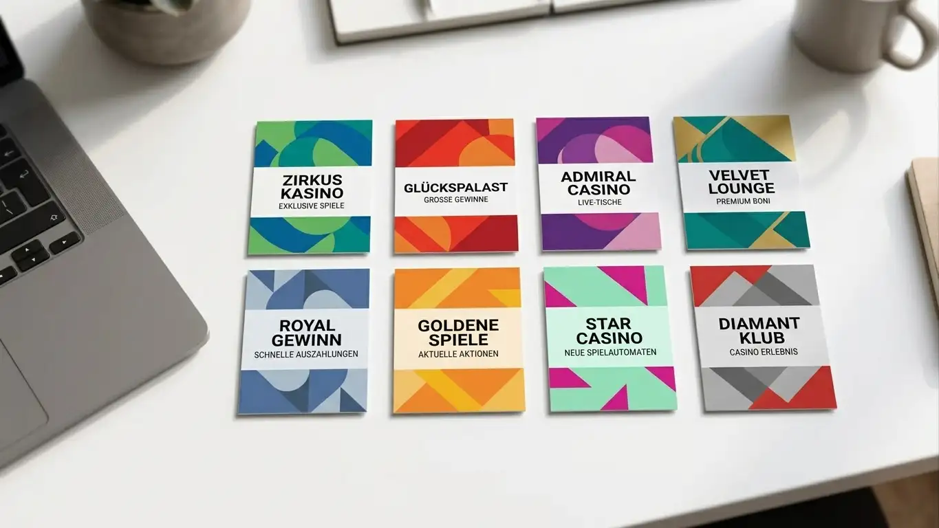 Vergleichstabelle mit acht Casino-Logos auf neutralem Hintergrund