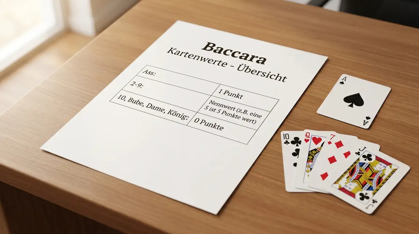 Übersicht der Punto Banco-Kartenwerte auf einem Dokument mit Spielkarten
