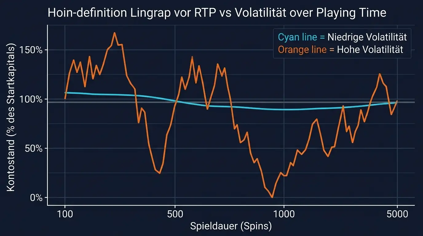 Diagramm mit zwei Kurven: niedrige vs. hohe Volatilität über Spielzeit
